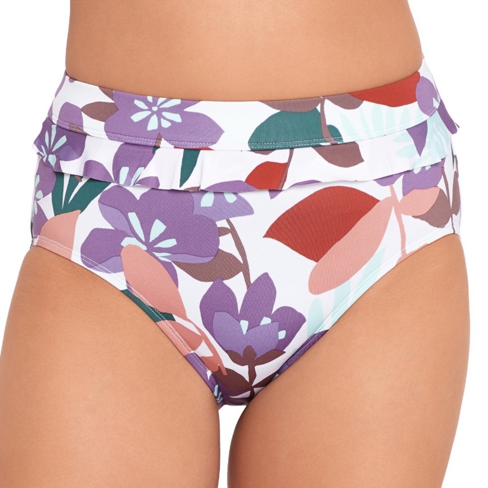 Abstract Floral Ruffle Swimsuit Bikini Bottoms